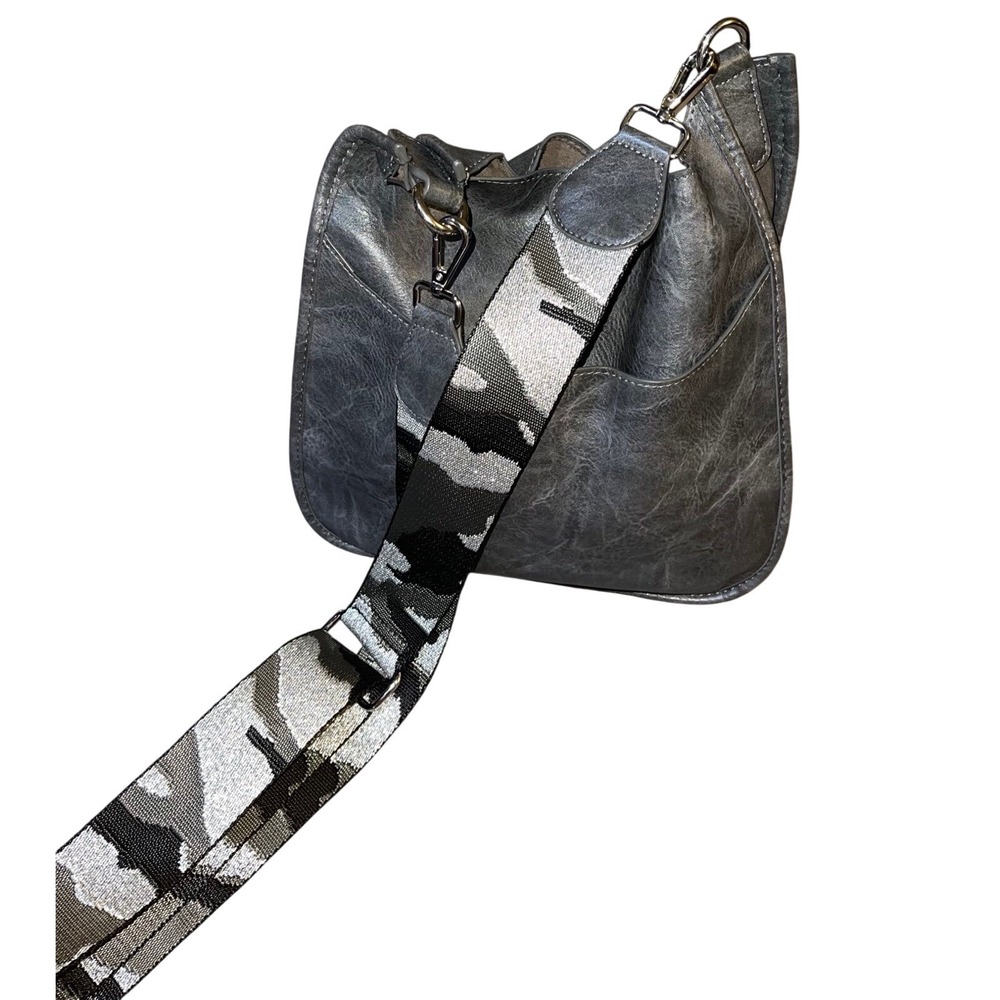 AhDorned Faux Leather Crossbody Bag Charcoal Gray Guitar Strap Adjustable Boho